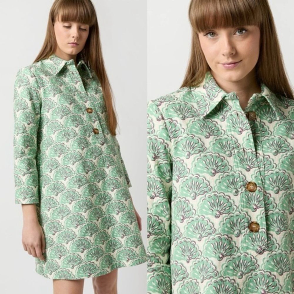 La DoubleJ Artemis Mini Shirt Dress S New Green Mint Fans Cotton Jacquard Italy